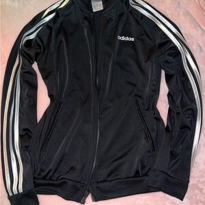 adidas Black Bomber Track Jacket with Silver Stripes